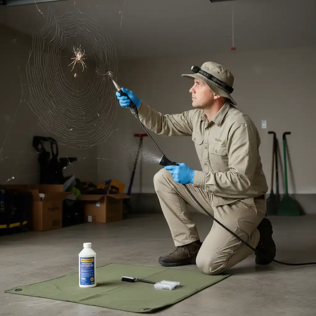 Technician treating a spider infestation