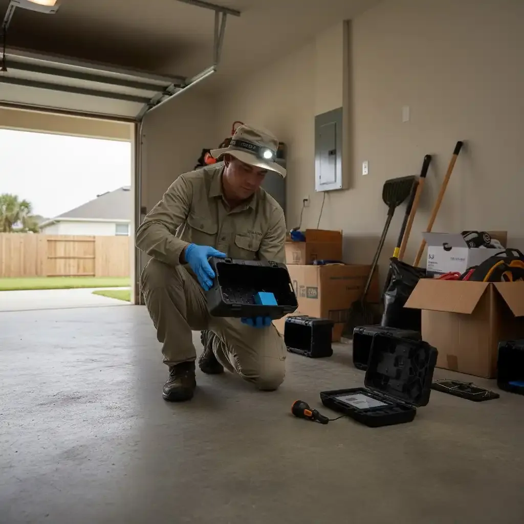 Technician setting traps for rodent control