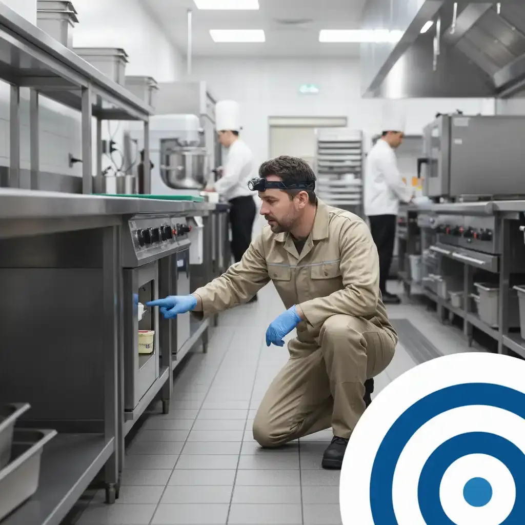 Pest control technician inspecting a commercial property